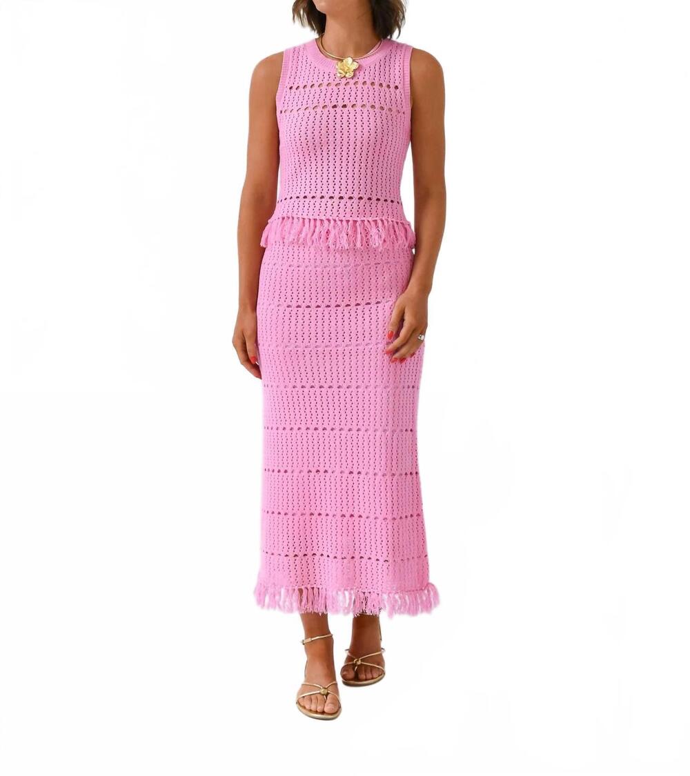 NEW ABLE flirting in fringe knit set in pink